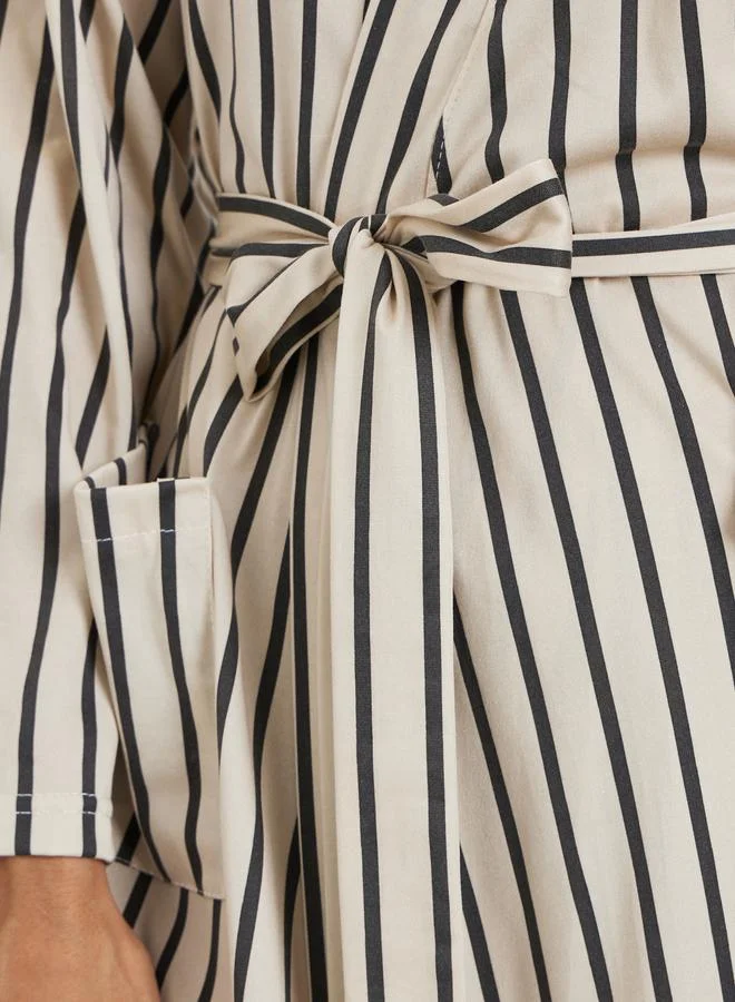 Styli Beige Striped Long Sleeve Robe